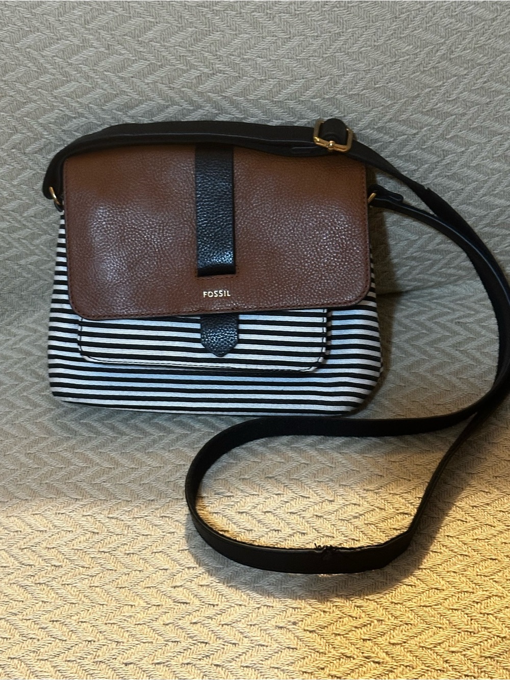 Fossil Brown & Black Striped Messenger Crossbody